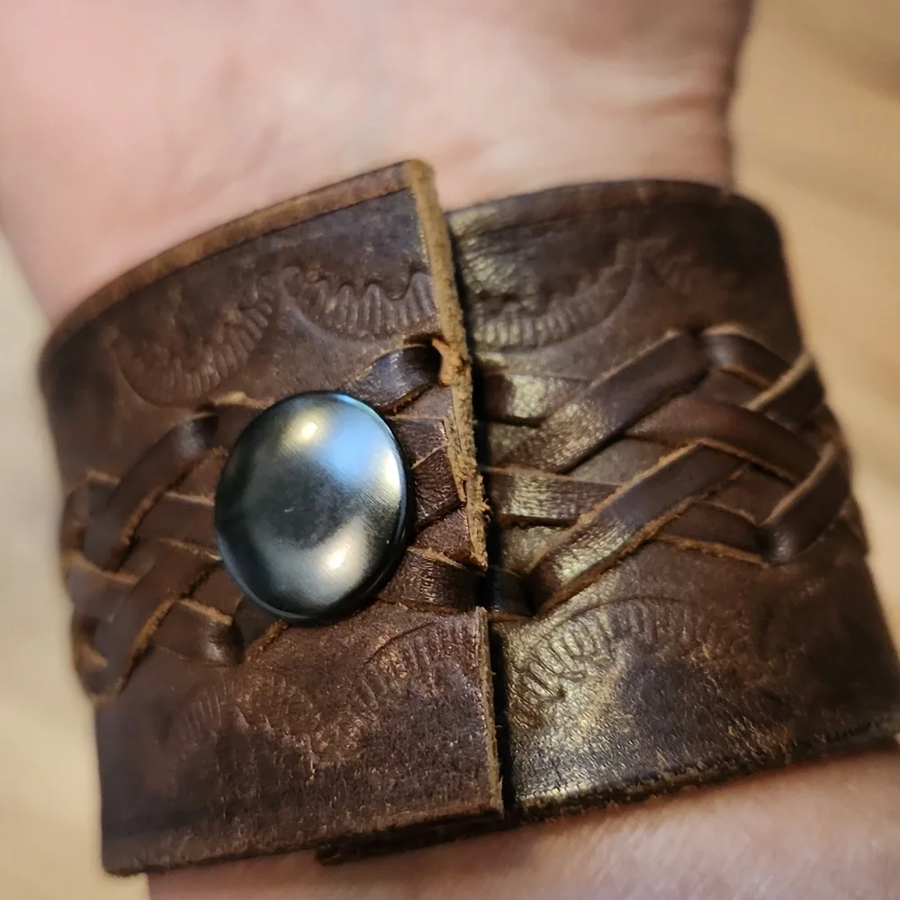 Banana Republic Brown Leather Bracelet With Silver Metal Detail